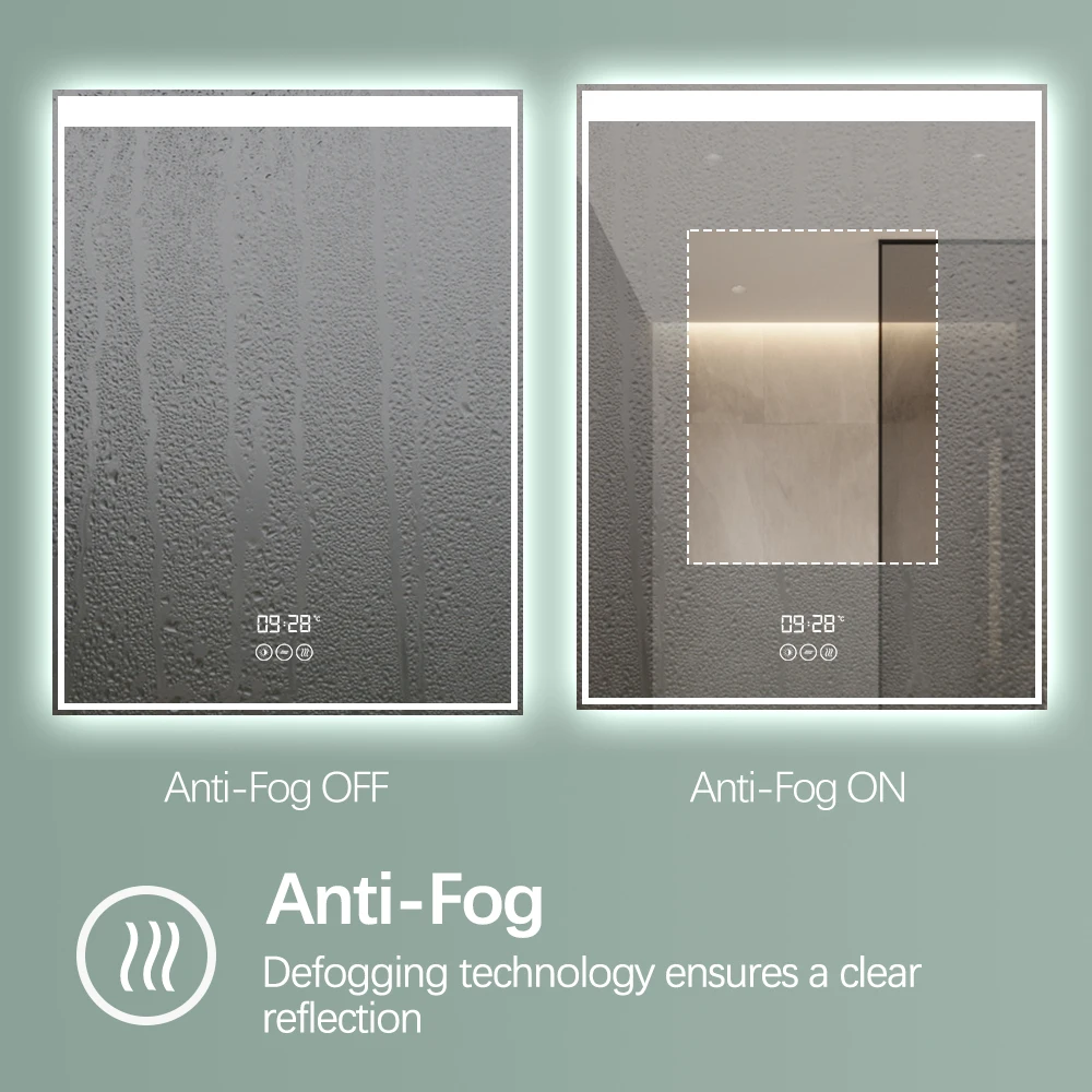 Stylish Design Rectangle Fog Removal Smart Led Mirror Custom Bathroom Mirror With Led Lights
