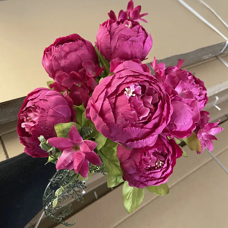 A-998 Bulk Wholesale Fabric Peonies Noble Color Light Pink White Artificial Silk Peony Flower Bunch Bouquet