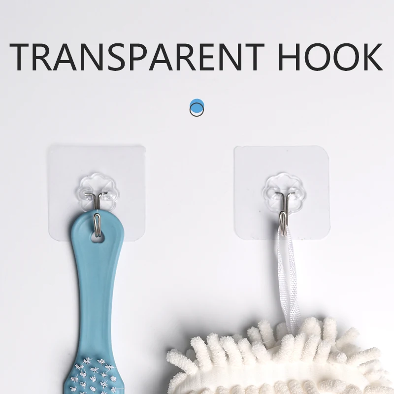 Perforation-free transparent hook multi-functional household wall traceless sticky hook kitchen bathroom door strong hook