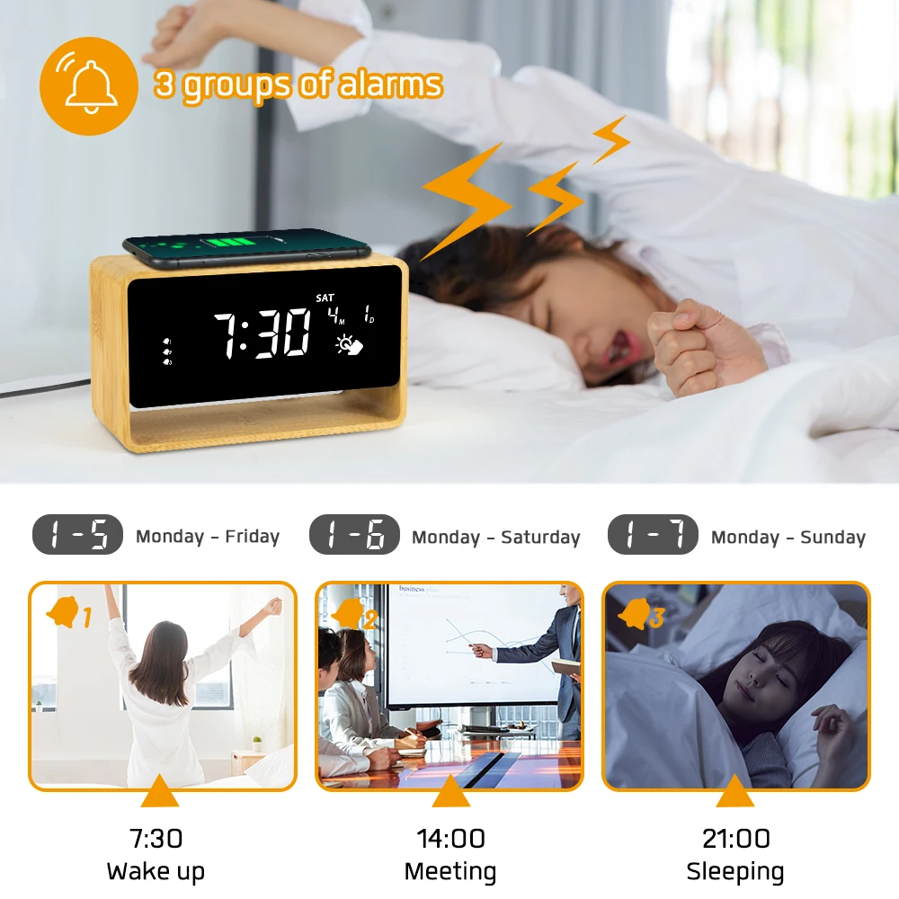 3 in 1 Dorm/Bedroom/Office Wireless Charging Lamp Calendar Display Digital Alarm Clock