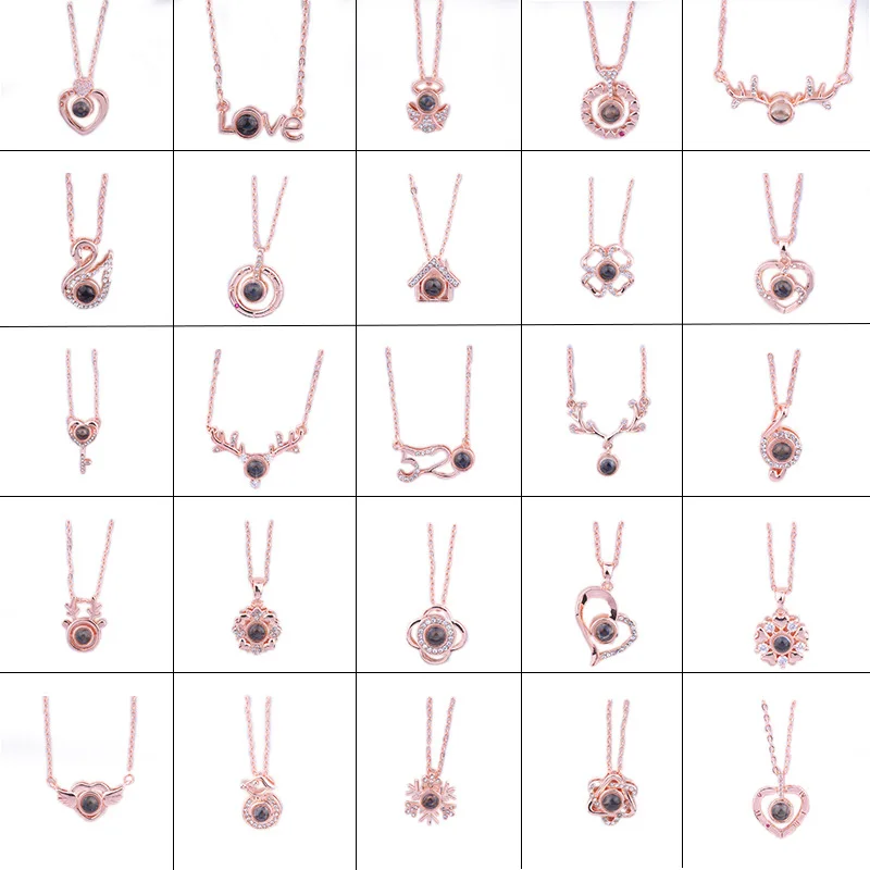 
Clarmer в наличии один доллар женское сплав Проективная ожерелье, подарок на день Святого Валентина розового золота 100 языков I Love You ожерелье  (60825130502)