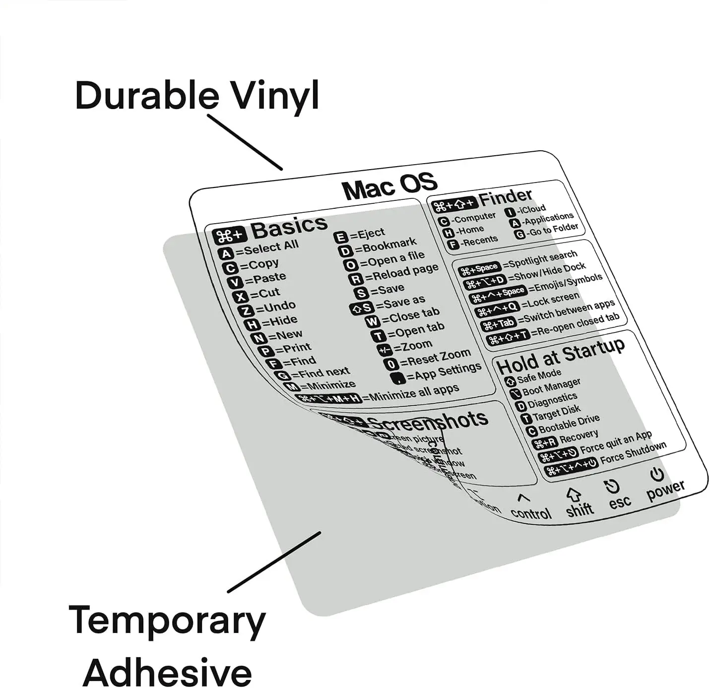 Wholesale Durable Vinyl  Adhesive for  Laptop or Desktop Computer Cheat Sheet Reference Guide Keyboard Shortcut Sticker