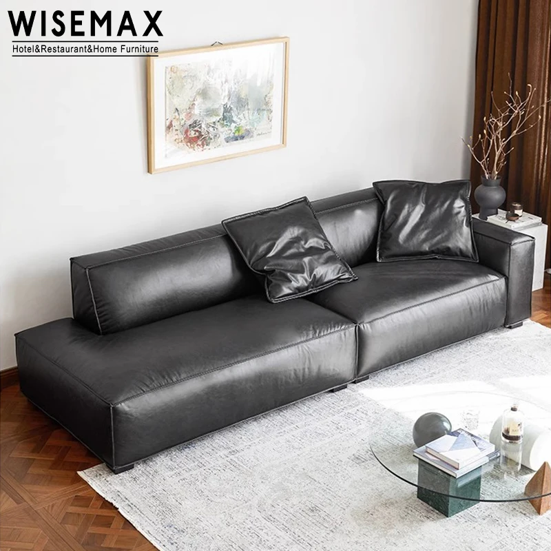 WISEMAX FURNITURE Light luxury design living room sofa sectionals pine wood frame real leather fabric 4 seats home modular couch