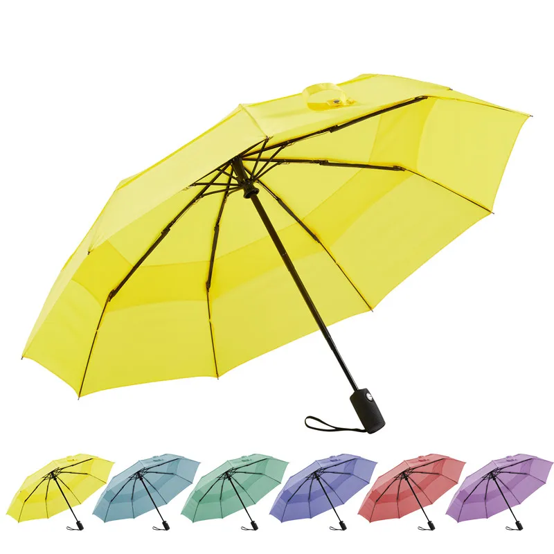 Двухслойный воздухонепроницаемый водостойкий 3-х складной зонт с ребрами жесткости 9k ветрозащитный