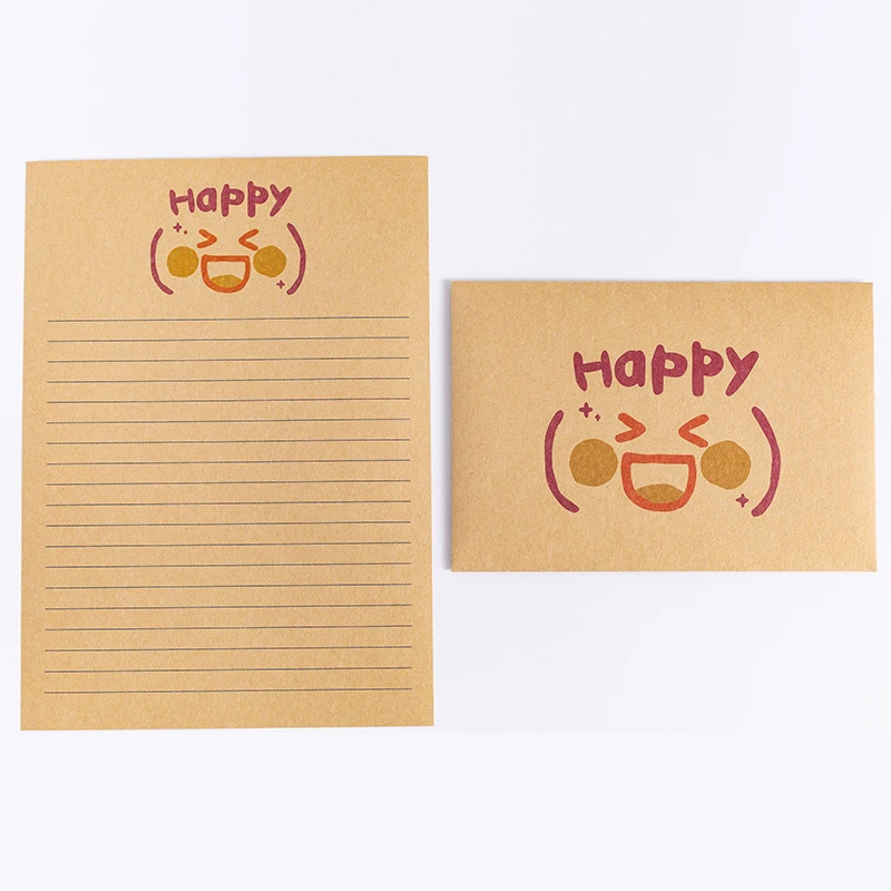 
Happy Simple Romantic Cute Cartoon Kraft Paper Envelope Letter Stationery Set 