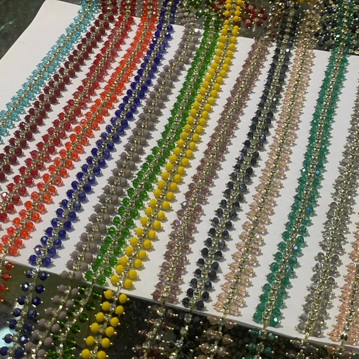 Wholesale Fashion  Diamond Gem Custom Strass Chaton Crystal Beads Rhinestone Cup Chain Trimming Cup Jewelry chain