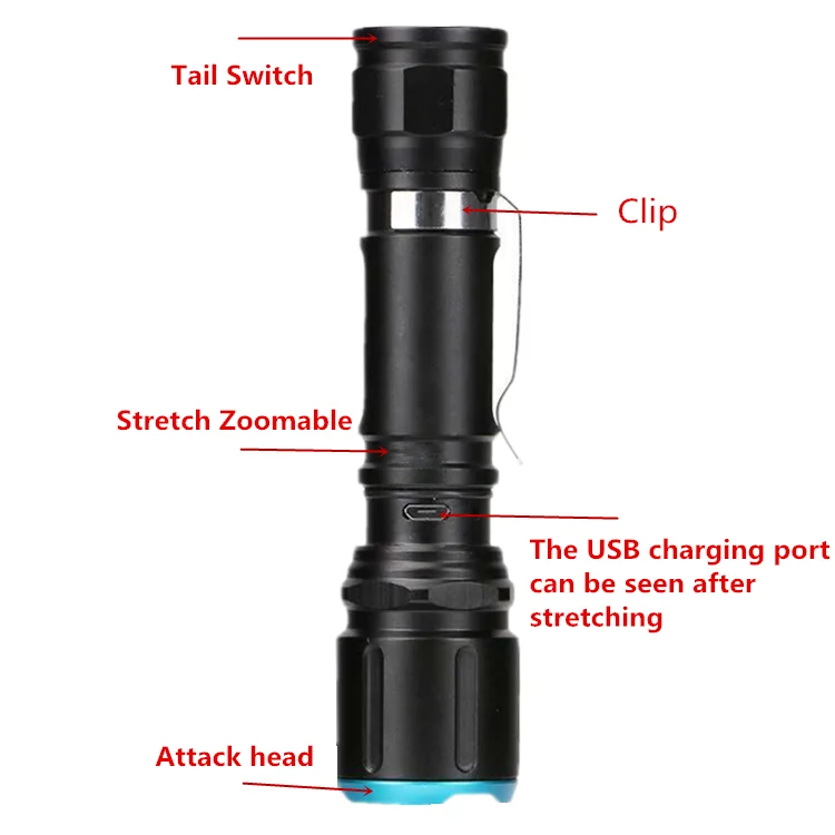 Ultra Bright Zoomable Small Blacklight Torche USB Rechargeable XML T6 LED Novel Geepas Tactical Torch Flashlight