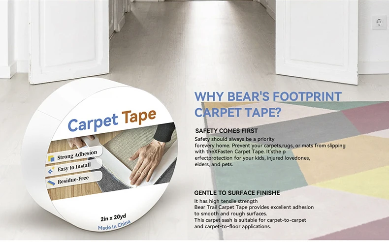 Waterproof Repair Hot Melt 280 MICResidue Free Carpet Tape Double Sided Rug Tape Grippers for Hardwood Floors and Area Rugs