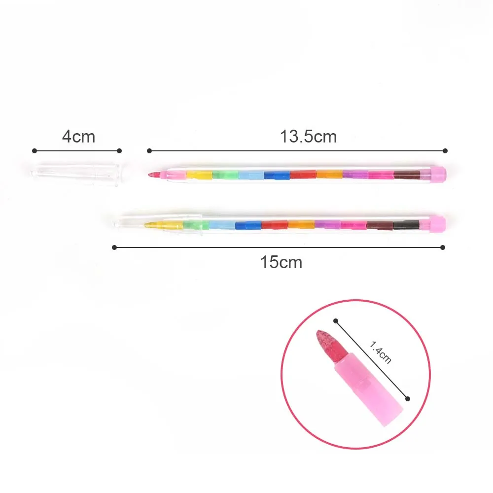 Art Drawing Stationery Plastic 12 Colors Block Shape Stackable Crayons Set With Custom Logo