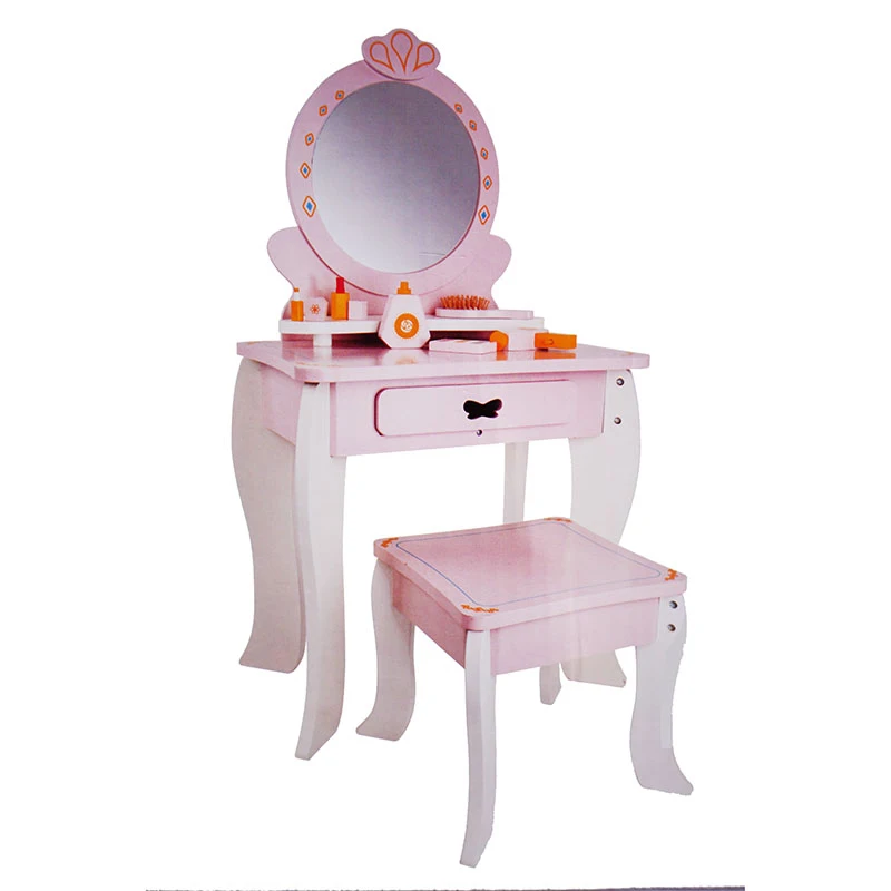 MU Kids  Princess Make Up Dressing Table with Stool for Girls Makeup Vanity Desk