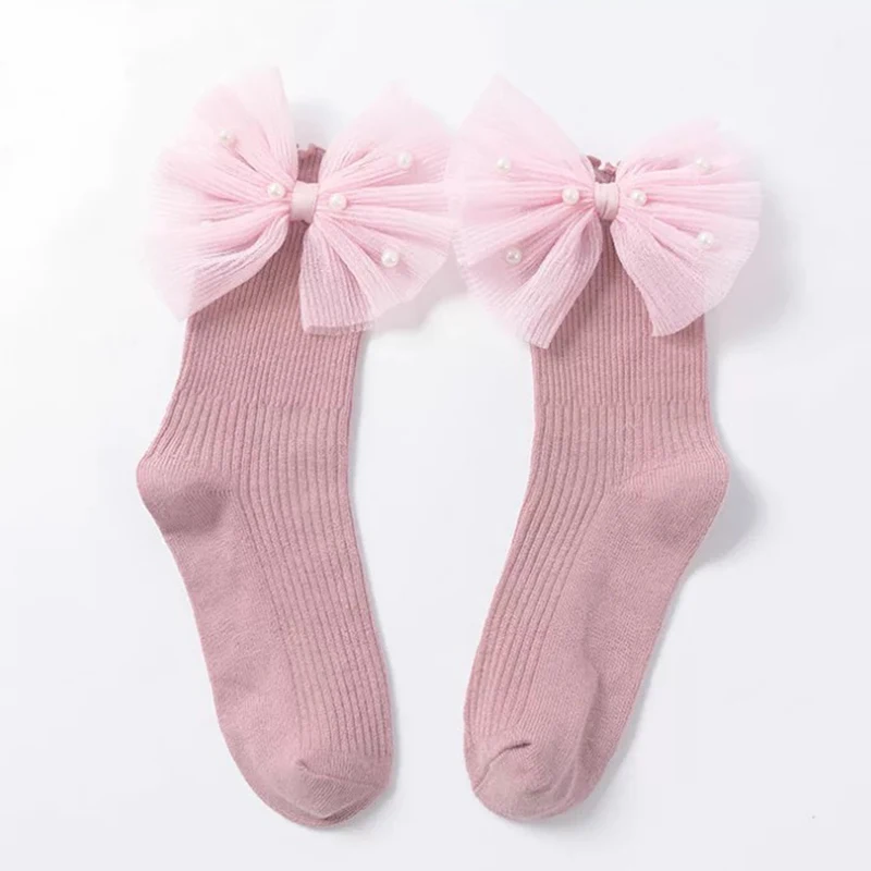 
Kids socks No MOQ Little Girls Fashion Cotton Cute organza Bow princess Socks 