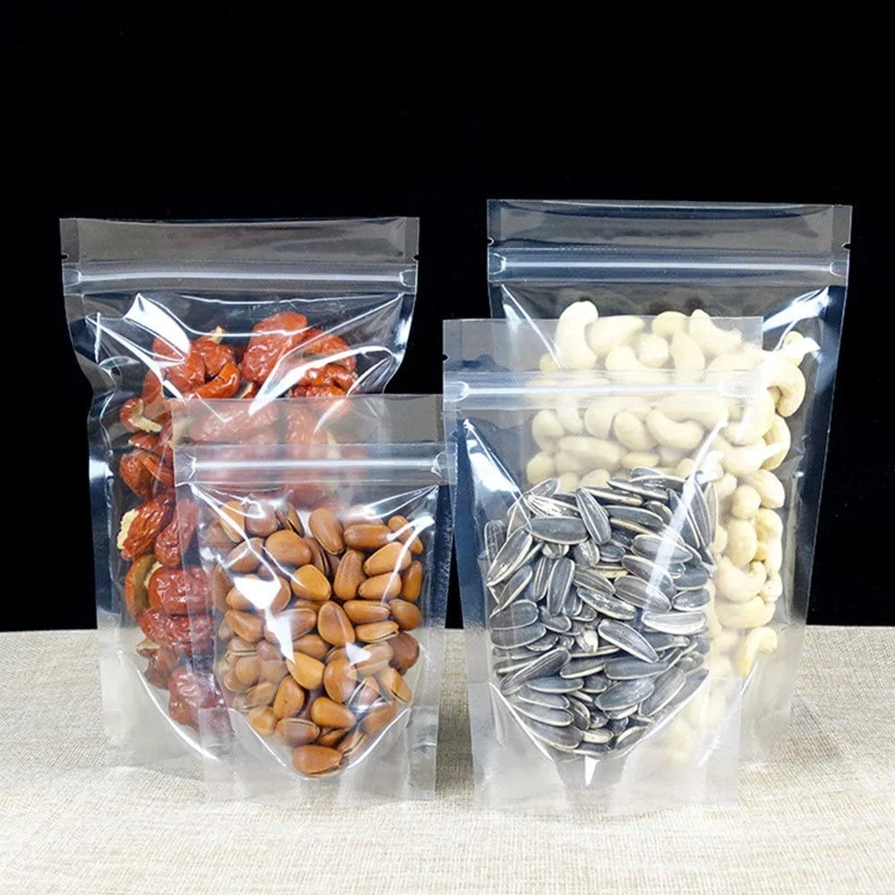 100 pcs Full Clear Stand Up Pouch with Zip Lock Resealable Bag