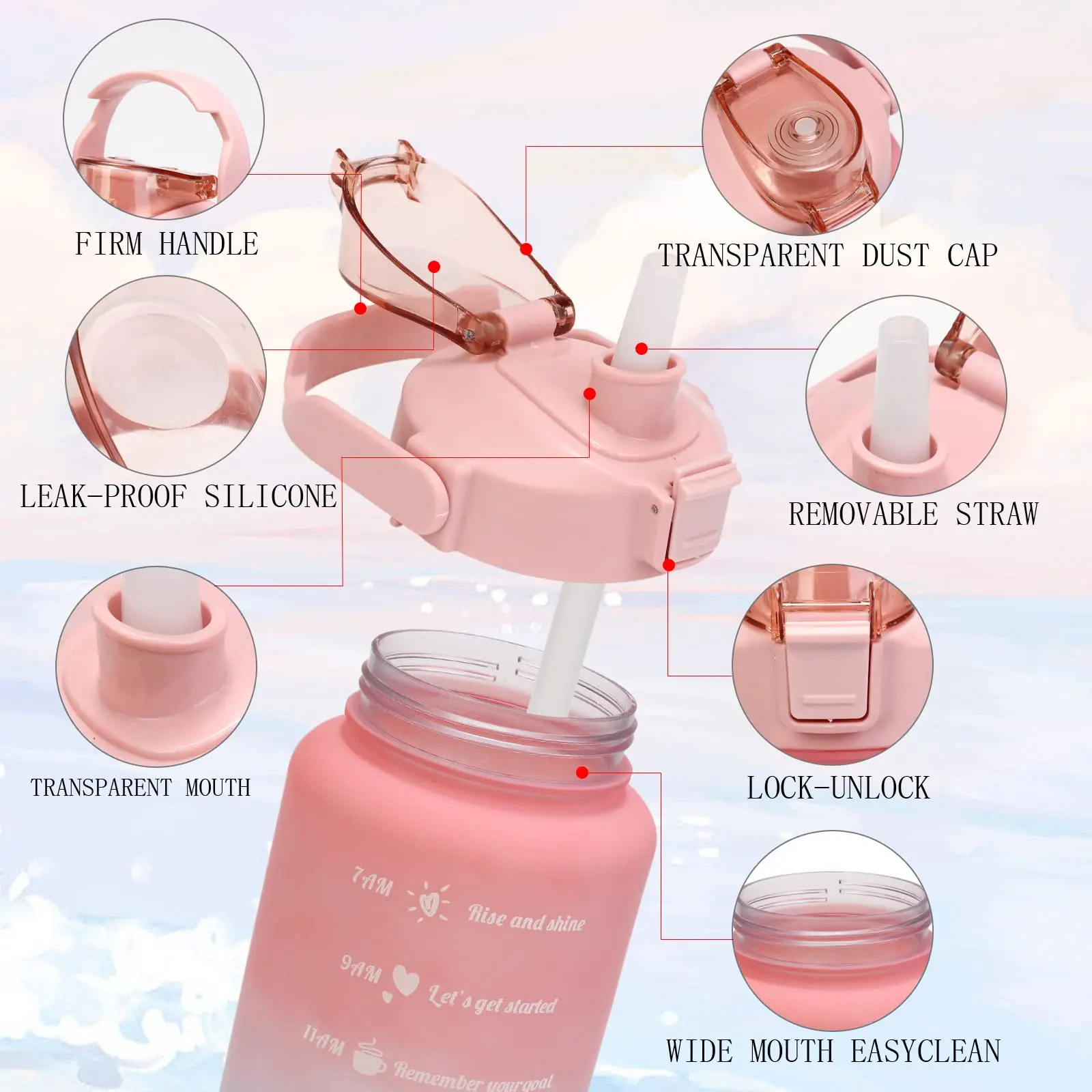 Motivational Water Bottle with Straw 3 Pcs 64oz Time Marker Large Drinking Bottles Leakproof Half Gallon 2L Water Jugs  BPA Free