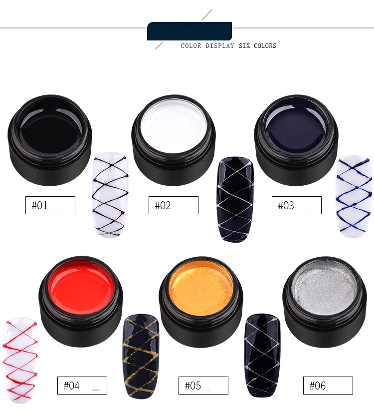 Wholesale Elastic Drawing Painting Gel Polish 6 Colors Private Label 5ml UV Led Spider Variety Styles Creative Painting Gel
