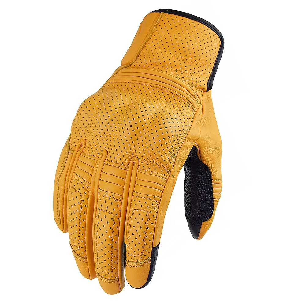 SUOMY Genuine Goat Leather Retro Motorcycle Gloves Perforation Summer Men Women Cycling Motocross Gloves Rider Protective Gloves