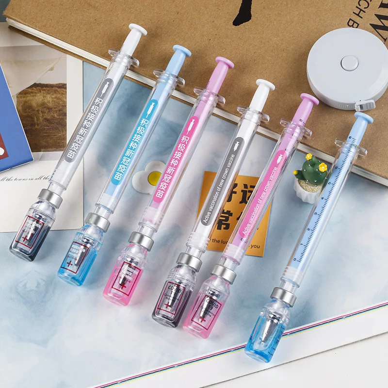 Wholesale Plastic Color Syringe Model 0.38MM Black Ink Neutral Pen Student Stationery Pen