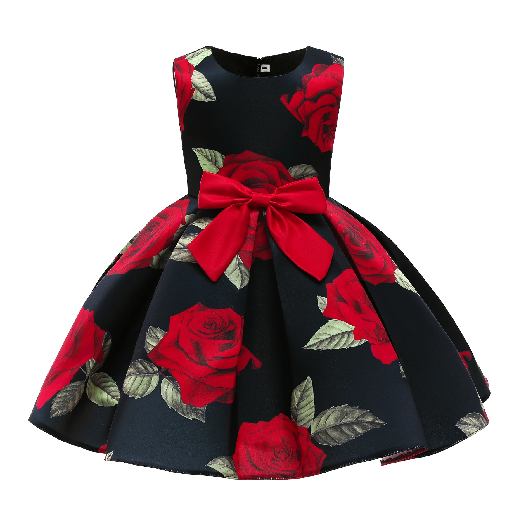 High quality Kid clothes baby print dresses modern flower girls dress 8126