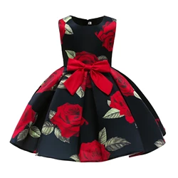 High quality Kid clothes baby print dresses modern flower girls dress 8126