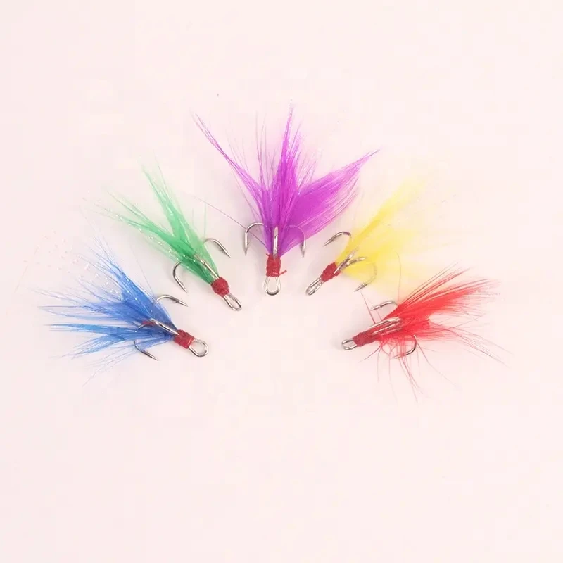 Colored feathers ordinary three book hook 2 4 6 8 10 Bound hair hook road subbait with hook