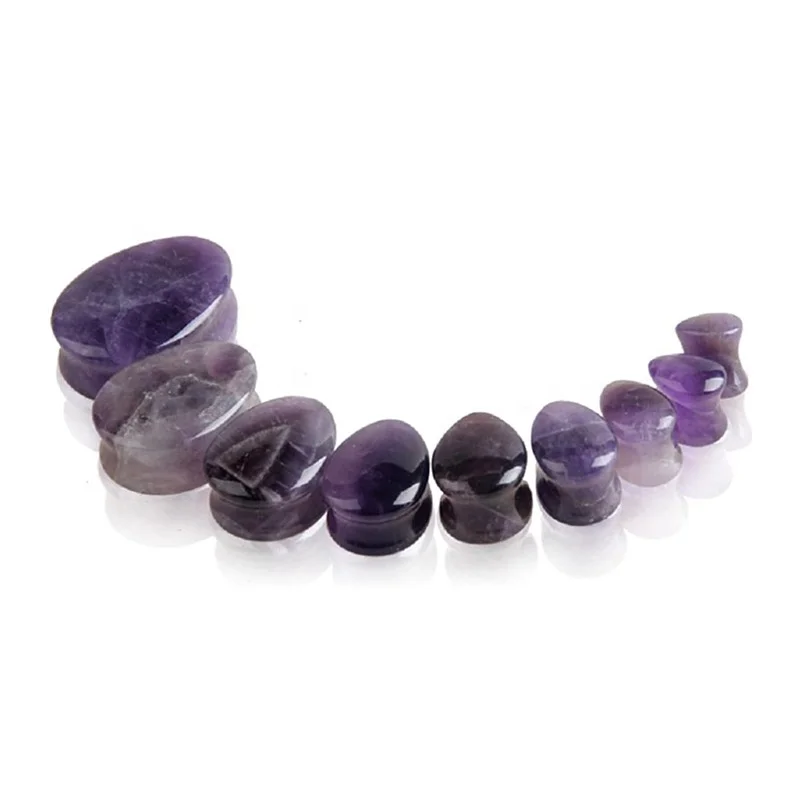 Amethyst Amazonite Teardrop Oval Ear Tunnels Organic Stone Expander Ear Plug Tunnel  Piercing Jewelry Set