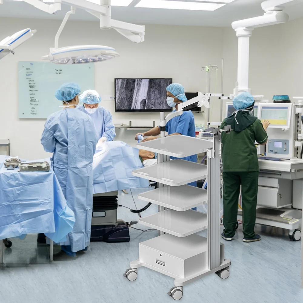 Больничная Мобильная рабочая станция с держателем для монитора 4-слойная платформа хранения медицинская тележка поликлиники центр здоровья