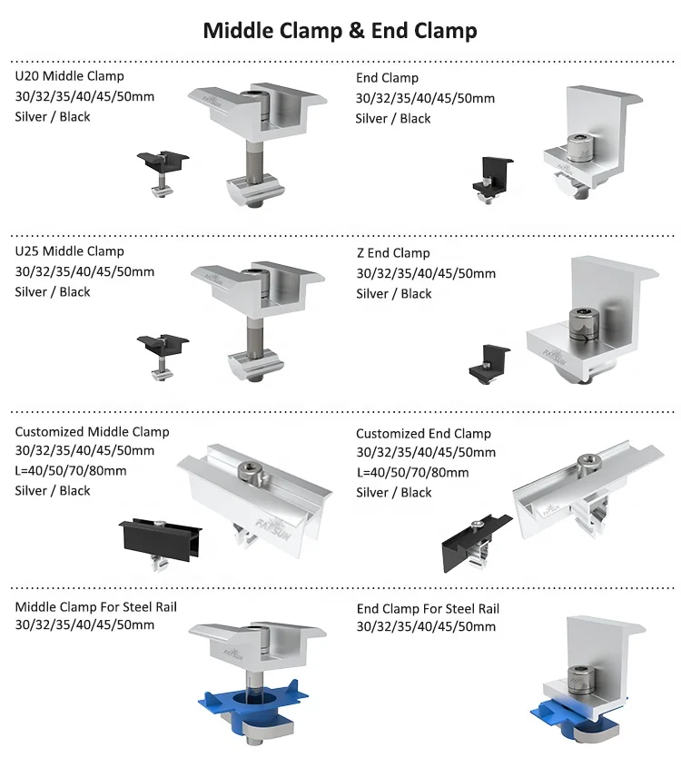 FarSun Solar Structure Bracket Clamps Black Solar End Clamp
