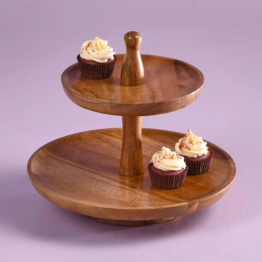 Two-Tiered Wood Cupcake Tray Display for Weddings Elegant Necklace Tray Deli Plate Art-Themed Dessert Table Trays Snacks Gifts