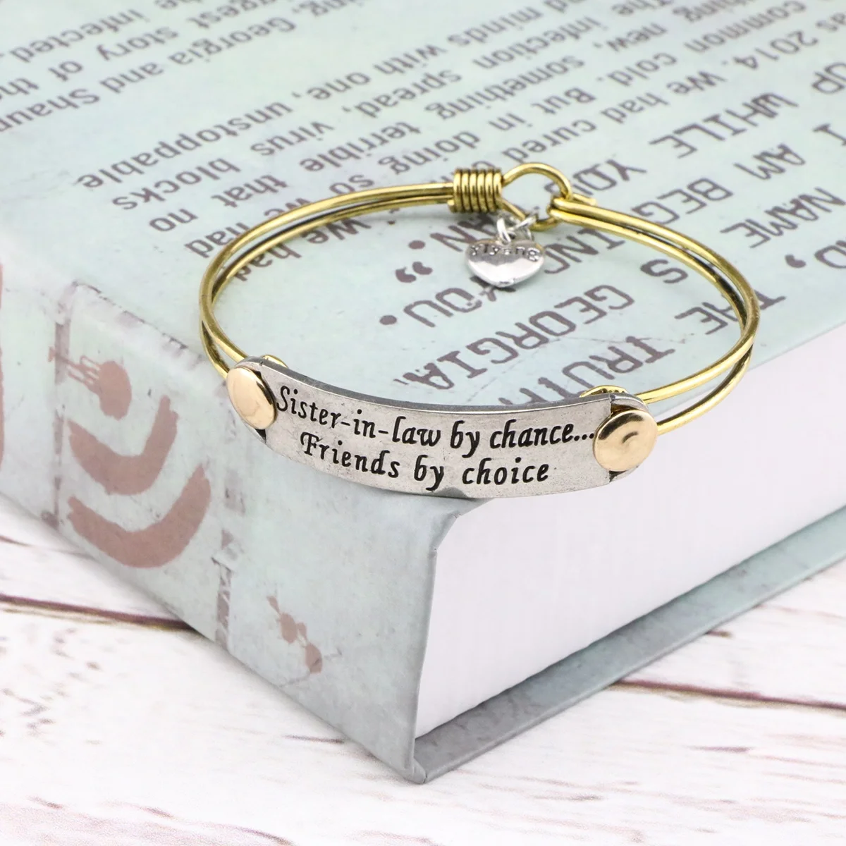 Joycuff  Women Charm Jewelry Positive Inspirational Metal Ring Twist Heart Bracelet