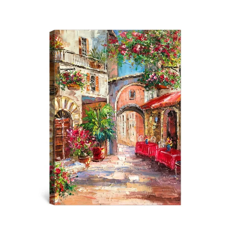 Handmade Mediterranean scenery oil painting on canvas heavy texture art for wall decor