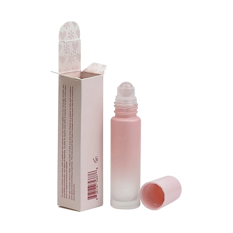 10ml Essential Oil Roller Bottle 5ml Gradient Pink Glass Oil Roll on Bottles with paper box carton For Cosmetic Packaging