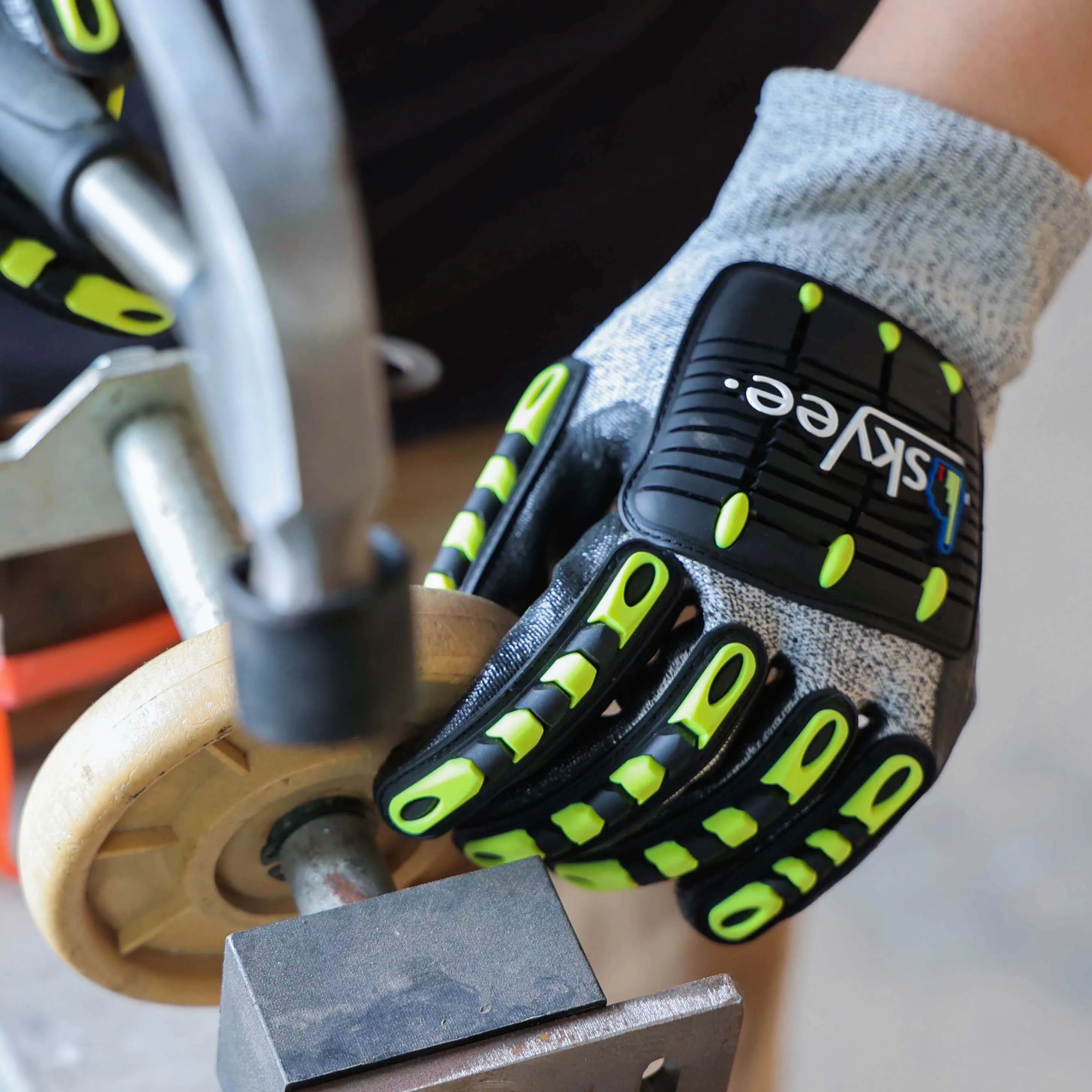 SKYEE custom nitrile coated TPR stainless steel mesh cut resistant anti impact safety work construction gloves for equipment