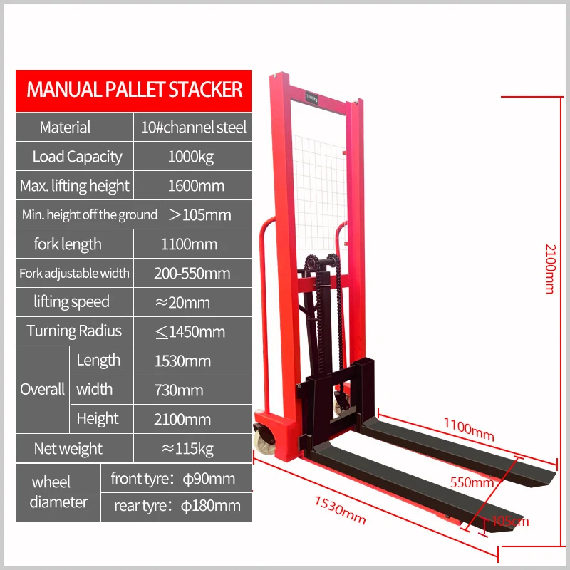 Hand manual winch forklift stacker truck