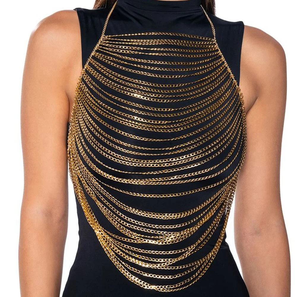 Brave Light Stainless Steel Ba Chain Jewelry Rock Star Necklace Multilayer Evening Dress Decoration Long Body Chaindance Clothes