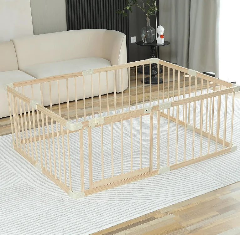 Wood Large Baby Play Yards Gym Area Baby Wooden Playpen Play Fence Gate Play Pen