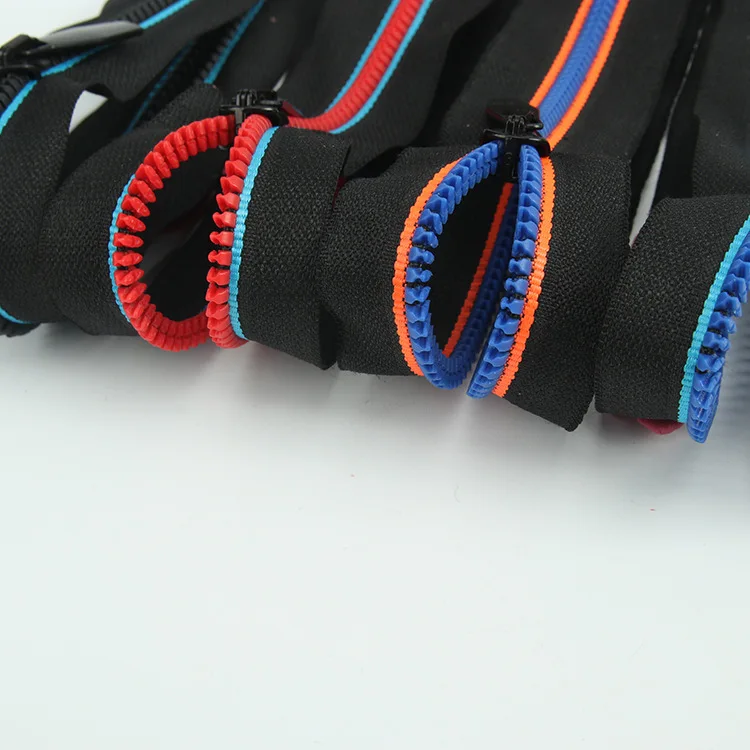 5No.8No. Special cloth edge resin zipper Mixed color woven belt coat plastic zipper open-end Cylindrical tooth plastic zipper
