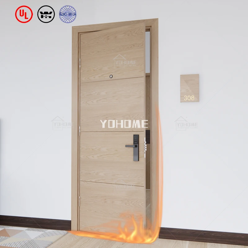 China top project manufacturer modern design wood fire resistant door wooden fire proof door interior wooden door hotel
