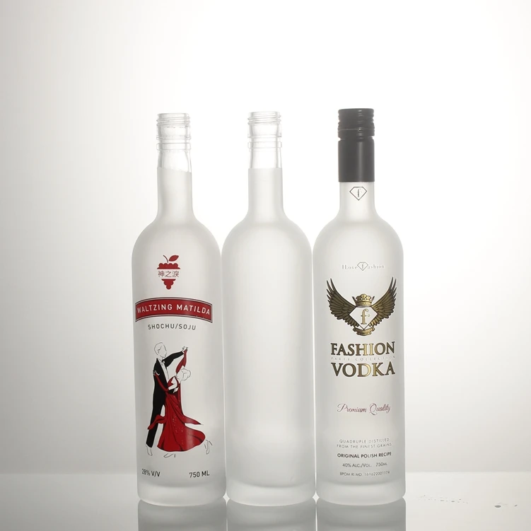 Customized 750ml frosting screen printing decals spirit liquor alcohol glass bottle