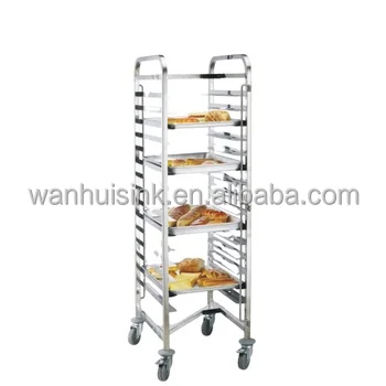 Mobile stainless steel bakery service food cart bread rack stackable trolleys for catering