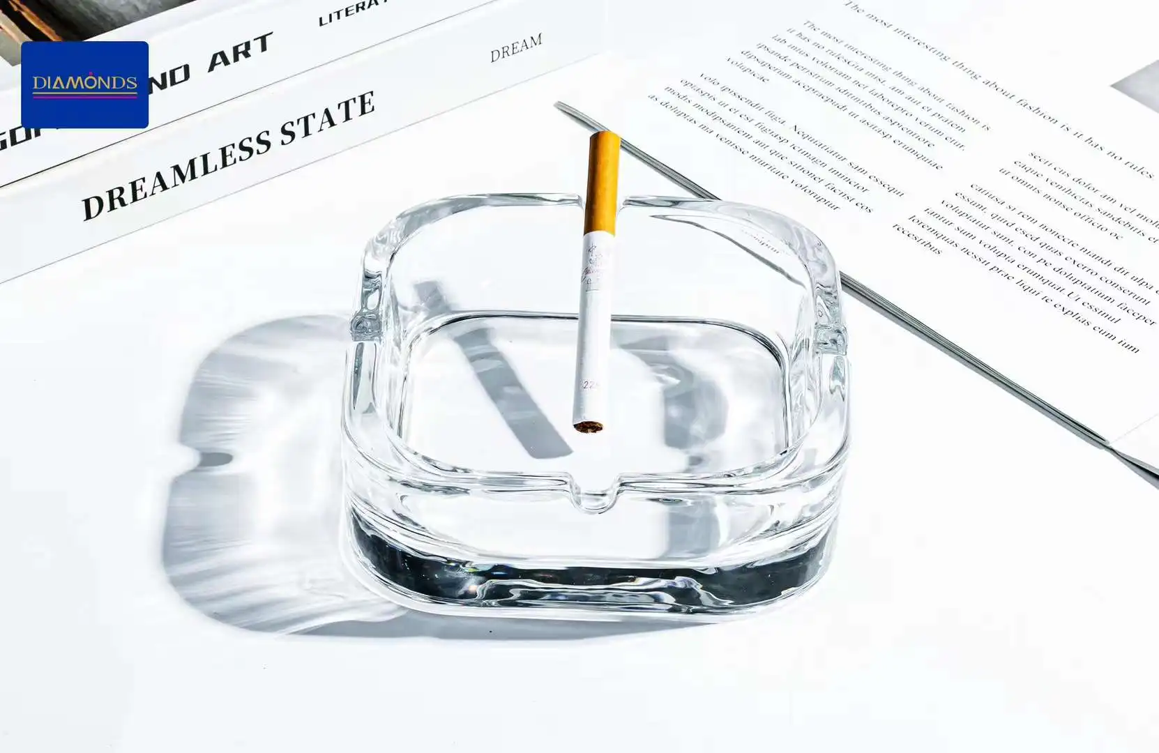 Square Ashtray Glassware Transparent Grey Amber Glass Cigarette Use Fashion New Design Eco-Friendly Manufacturer Supply