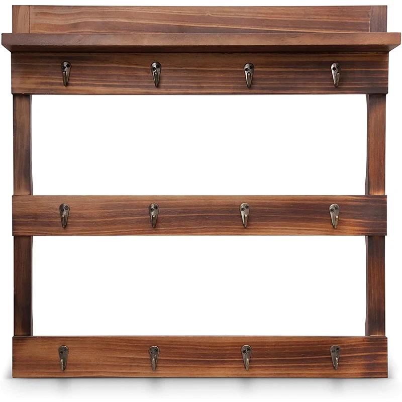 Country Style mug rack wall mounted with shelf-12 coffee cup hooks wine