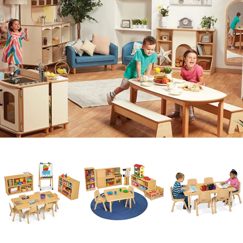 Modern Brief Design Preschool Sofa Nursery Wooden Sofa Furniture Rest Chair Toddler Reading Corner Bookshelf