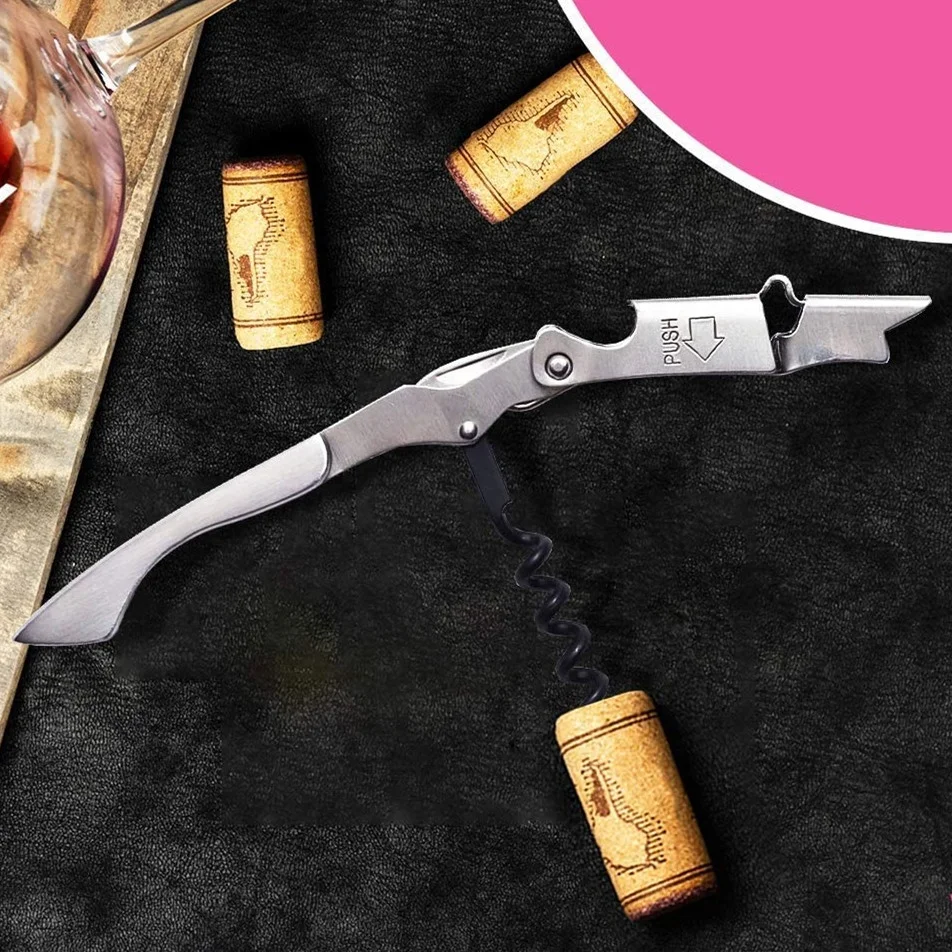 Double lever steel handle beer wine bottle opener corkscrew for custom logo