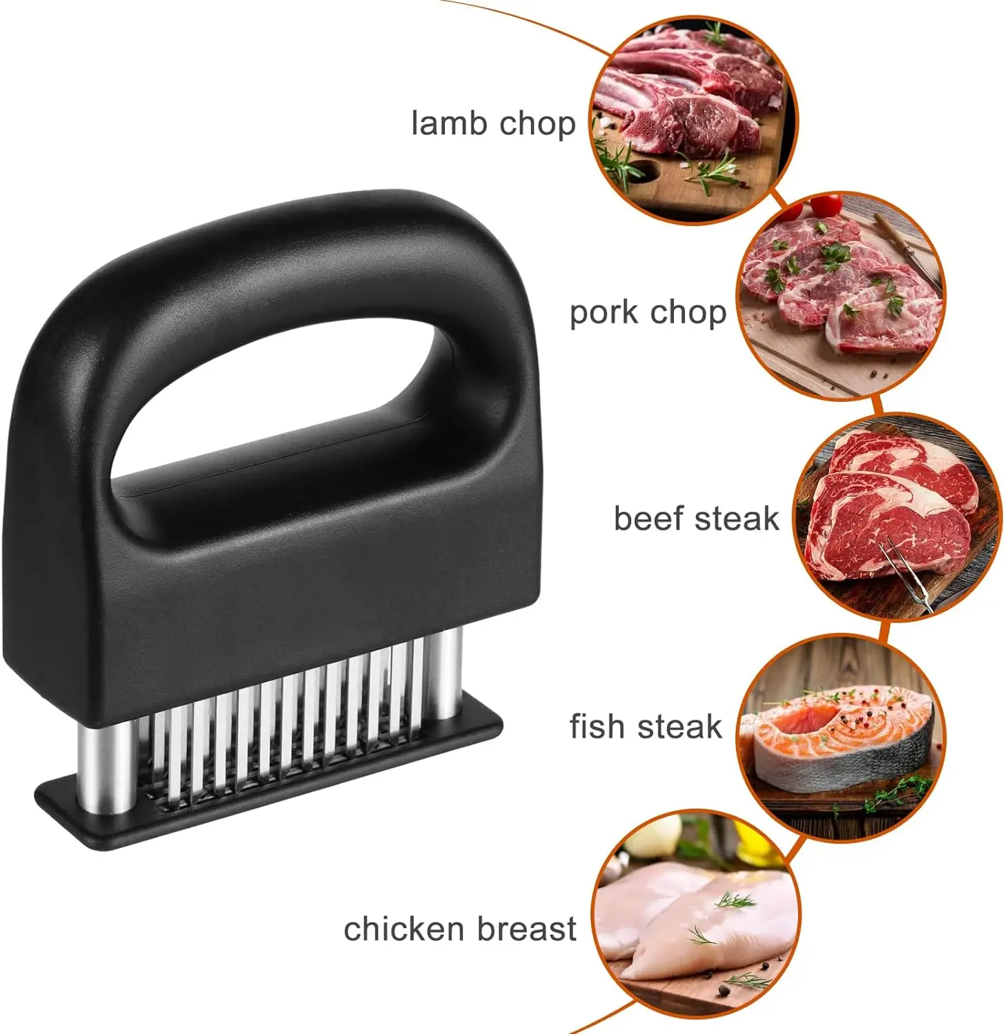 Meat Tenderizer W/T 48 Stainless Steel Ultra Sharp Needle Blades for Tenderizing Poultry Beef Pork Turkey Fish  Marinade BBQ