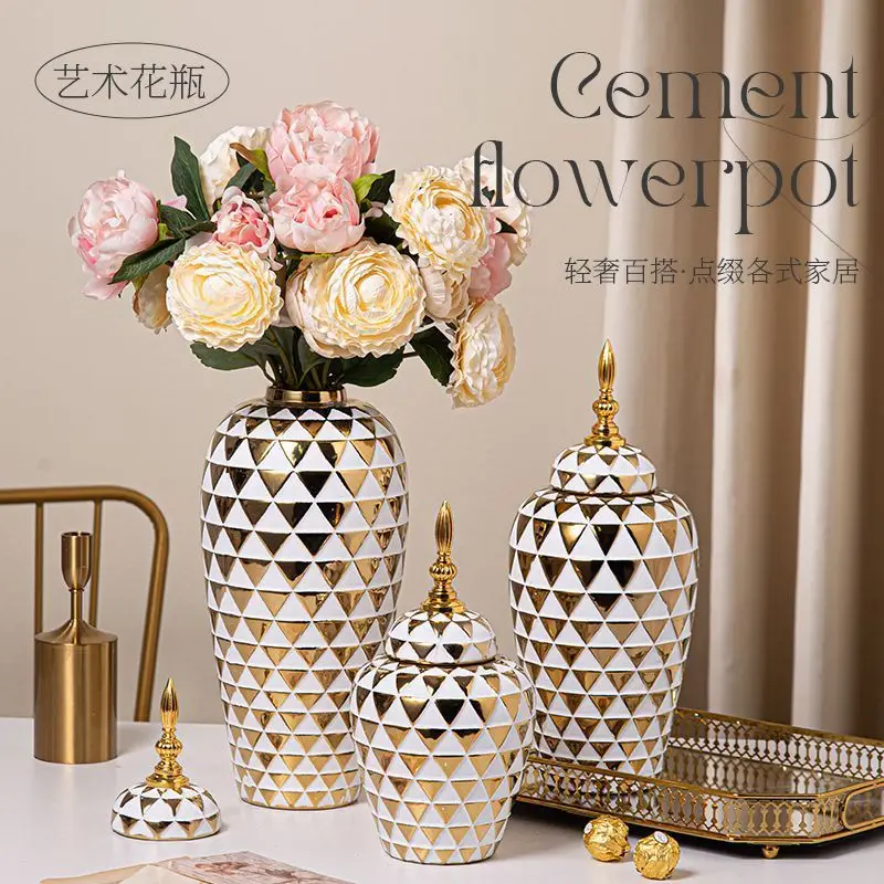 New Arrivals Home Decor Glazed White Ceramic & Porcelain Vases, Ceramic Ginger Jar Flower Vase with Lid For hotel Wedding