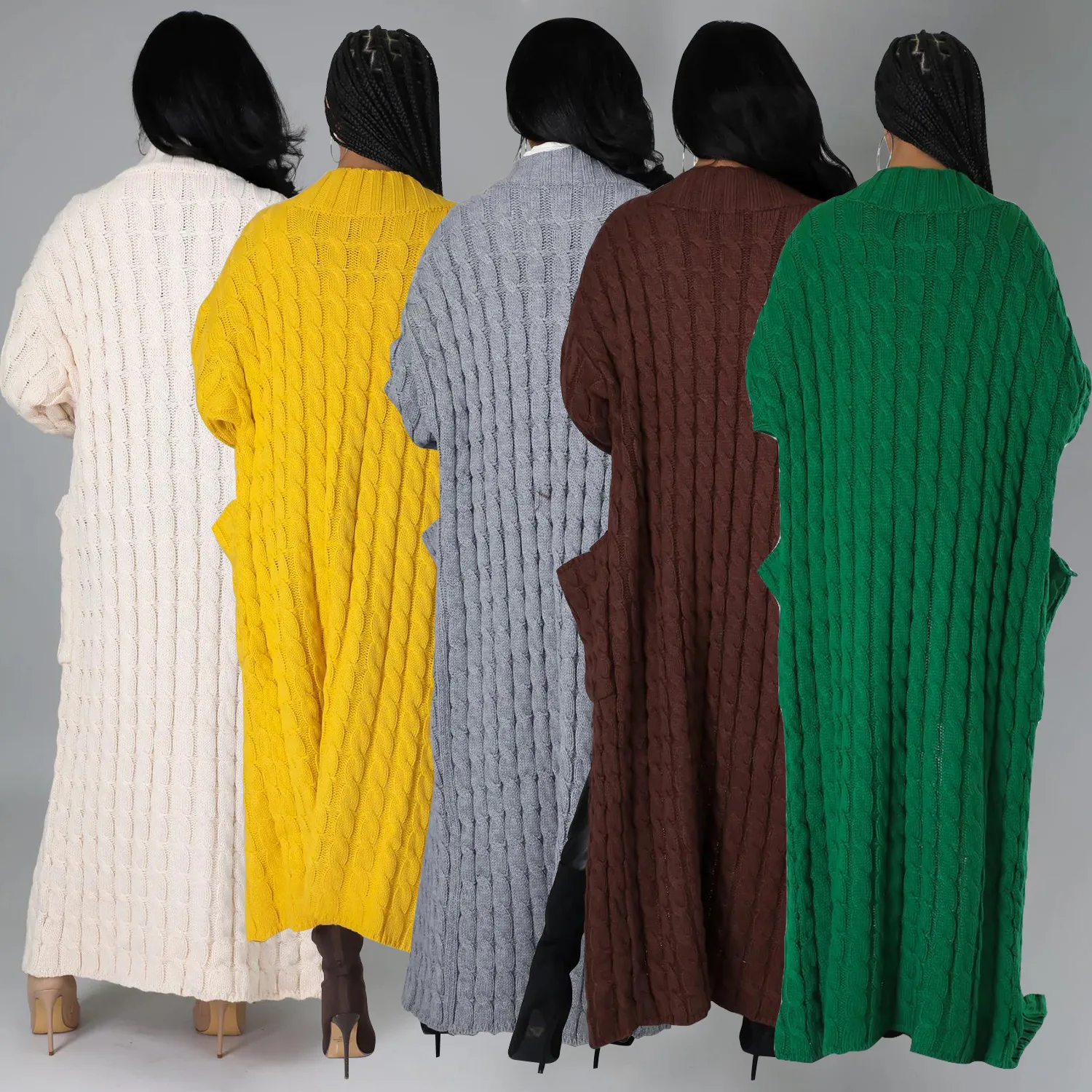 CY6813 Plain Long Sleeve Sweater Cardigan with Big Pocket Woman Knitted Coat for Fall Winter Wholesale 2024