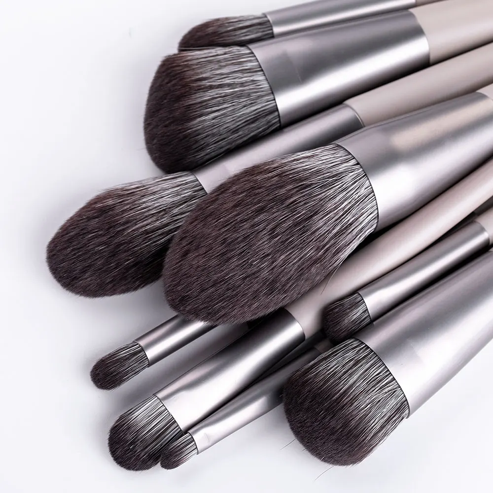 
New 12pcs Grey Wood Handle Cosmetic Brush Professional Makeup Brushes Custom Logo 