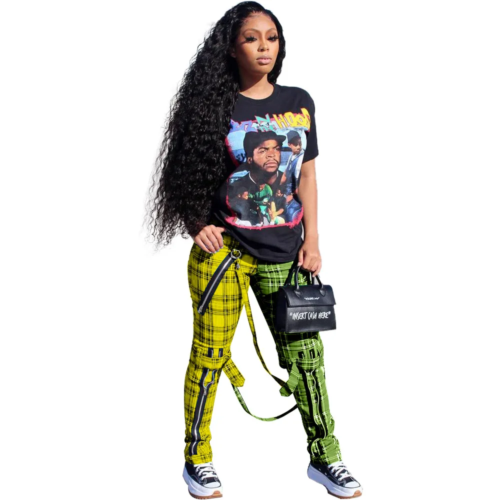 2021 New style pus size cheap color contrast zipper baggy pants for women