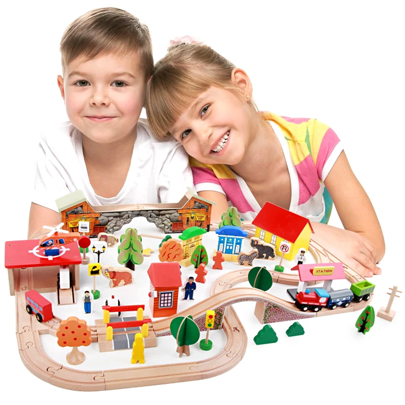 Wooden Train Sets 89 Pcs Train Tracks Toys for Toddlers Thomas Railway Kits Kids Friendly Building Construction Toy for kids