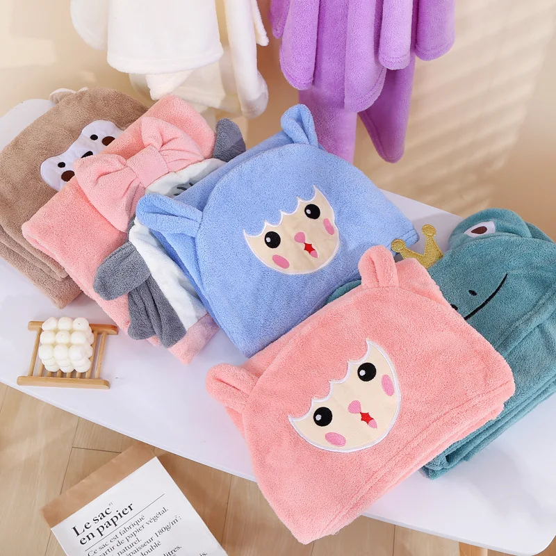 Baby bath towel Flannel fleece cartoon animal head baby hooded poncho towel