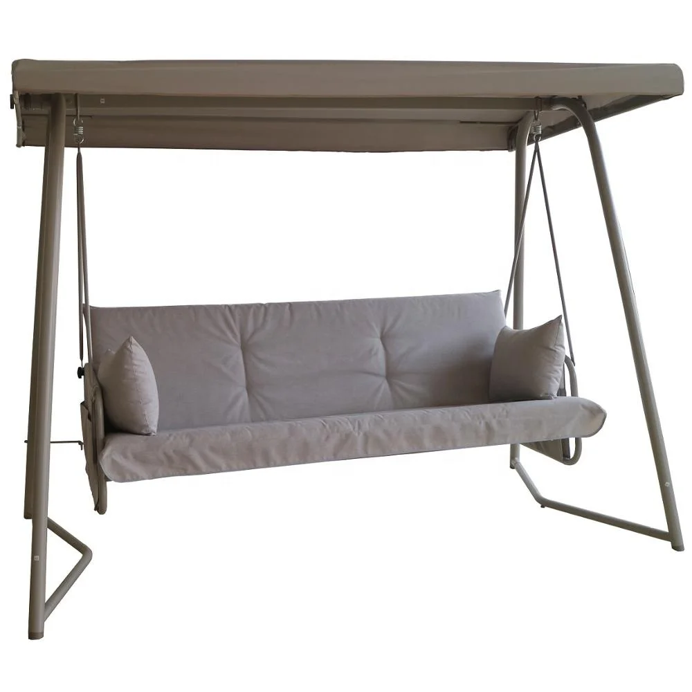 
3-Seat Metal Swing Set with Slide Hanging Daybed and Adjustable Canopy Deluxe Outdoor Patio Porch Swing 